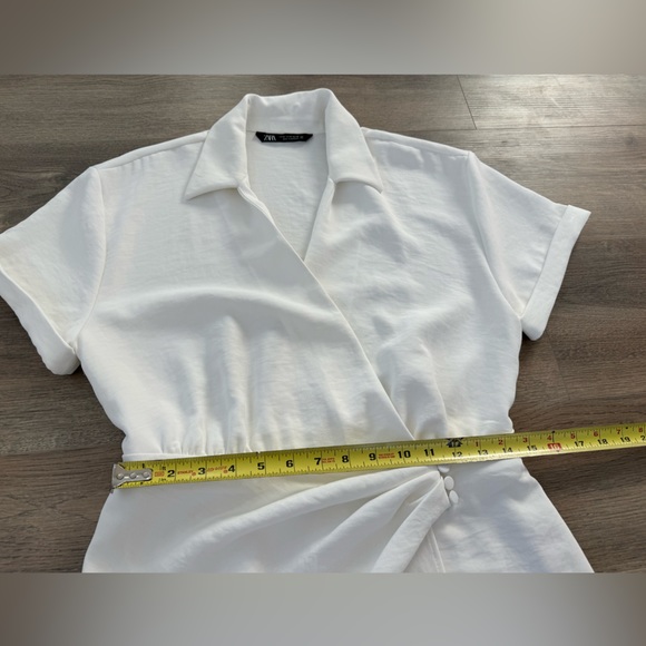 Zara white shirt dress wrap mini dress buttons oyster color size M colla… - Picture 5 of 10